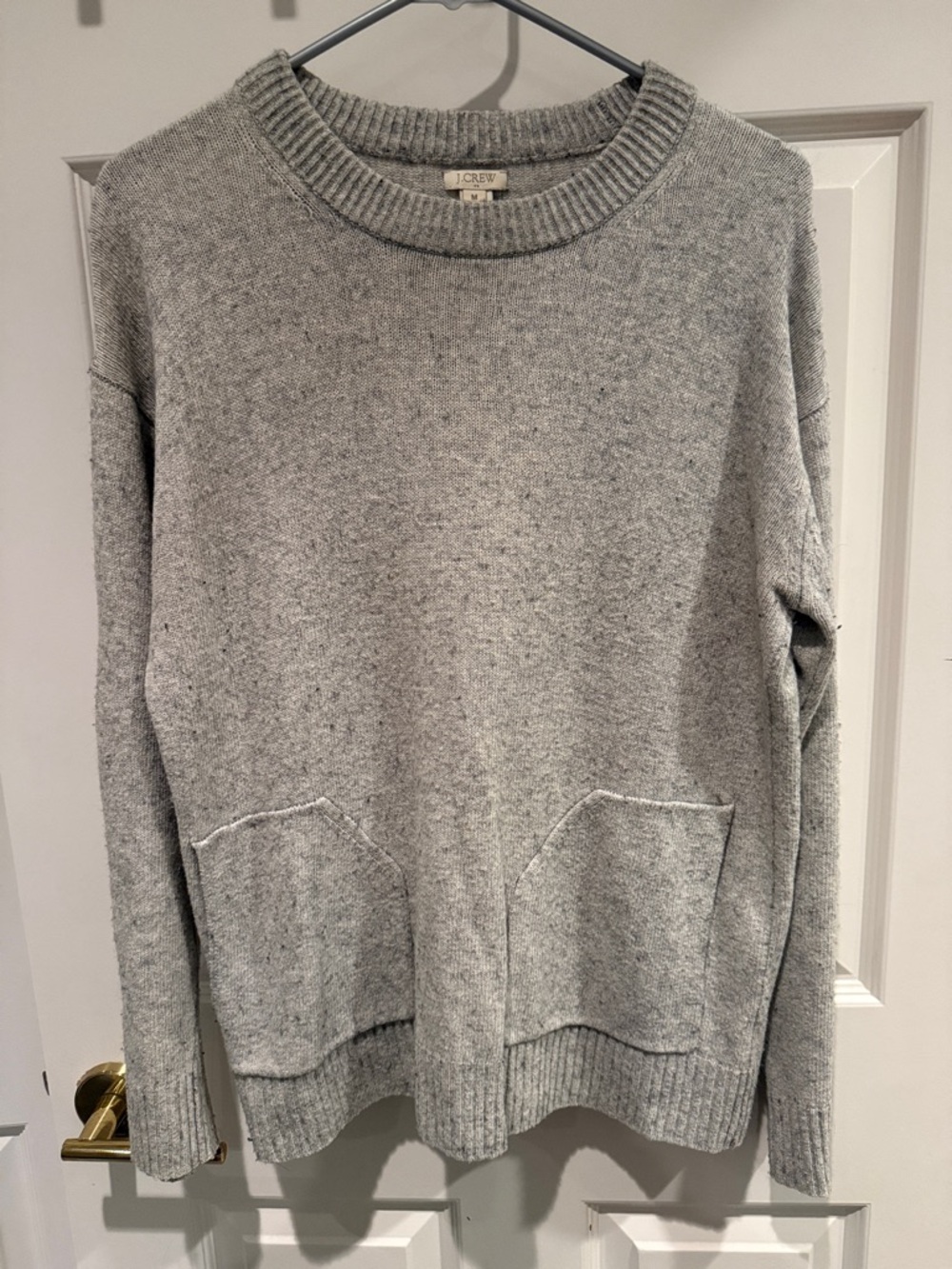 J. Crew Light Heather Gray Crewneck Sweater with Front Pockets